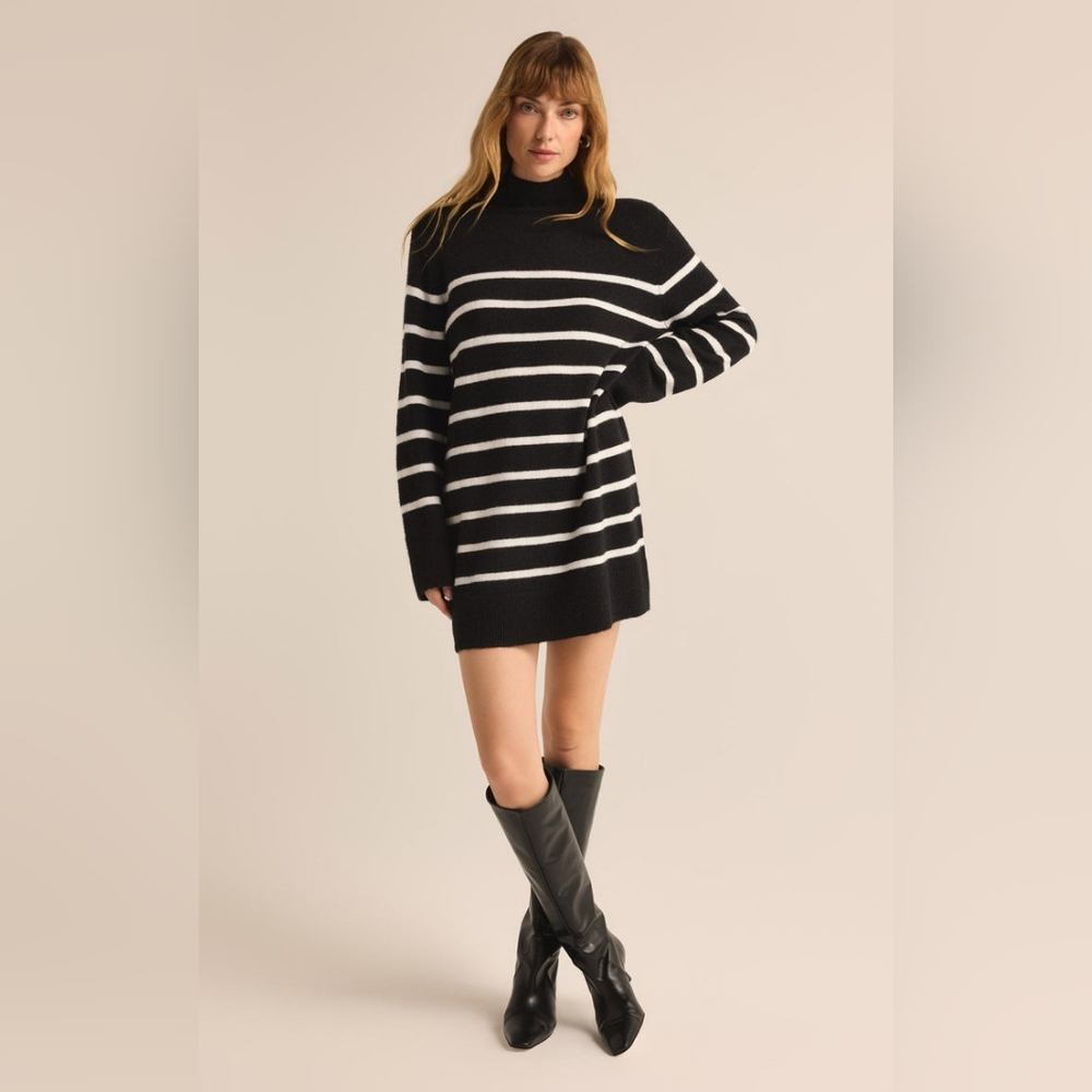 Fin Stripe Turtleneck Sweater Mini Dress